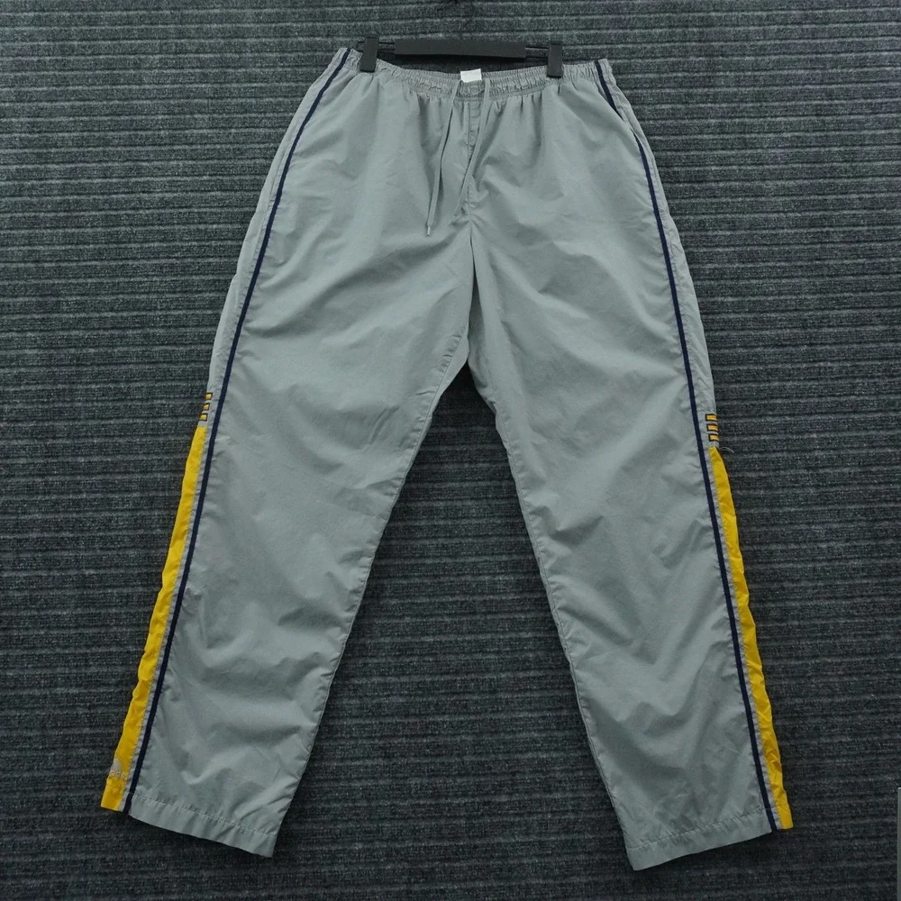 Y2K Adidas Track Pants Mens M Grey Yellow Navy Blue Stripe Mesh Lined Athletic